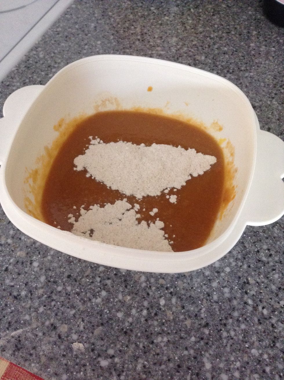 For the dry ingredients into the wet ingredients little by little until All dry ingredients are gone