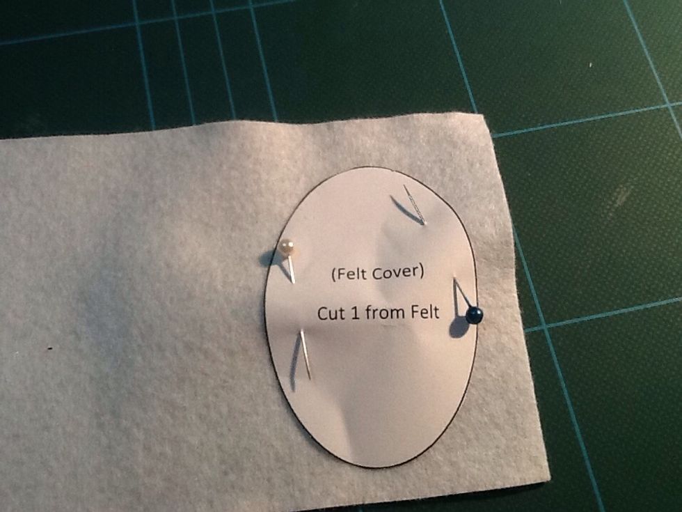 For the felt cover, pin trace and cut the piece out. I just used white felt. Then cut it out.