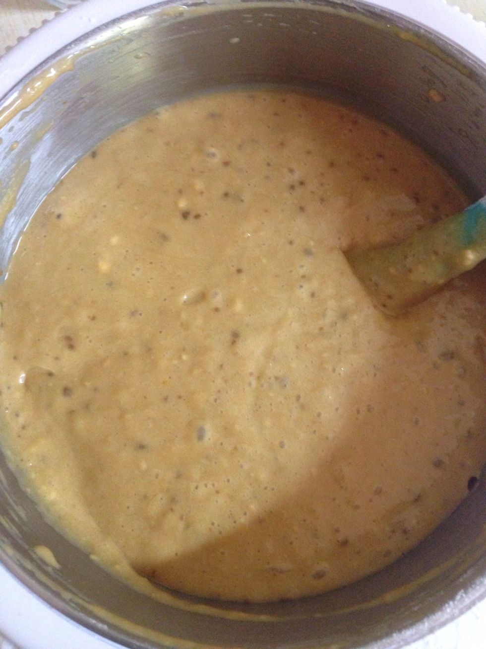 For the final step mix together the dry ingredients( 400g flour, 10g baking powder, 10g vanilla powder) and sift in the batter