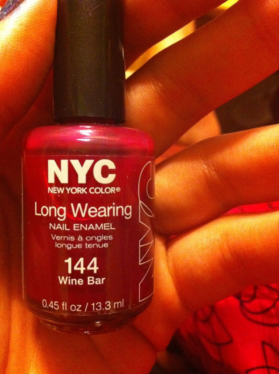 For the following step, I used NYC Long Wearing Nail Enamel in Wine Bar.