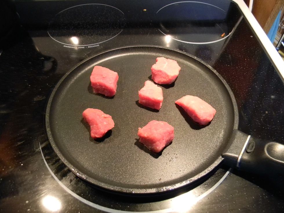 For the following step make sure the pan you are using is hot! Brown all side's of the meat to close the pores. This only takes a few seconds and the meat will still be raw on the inside.