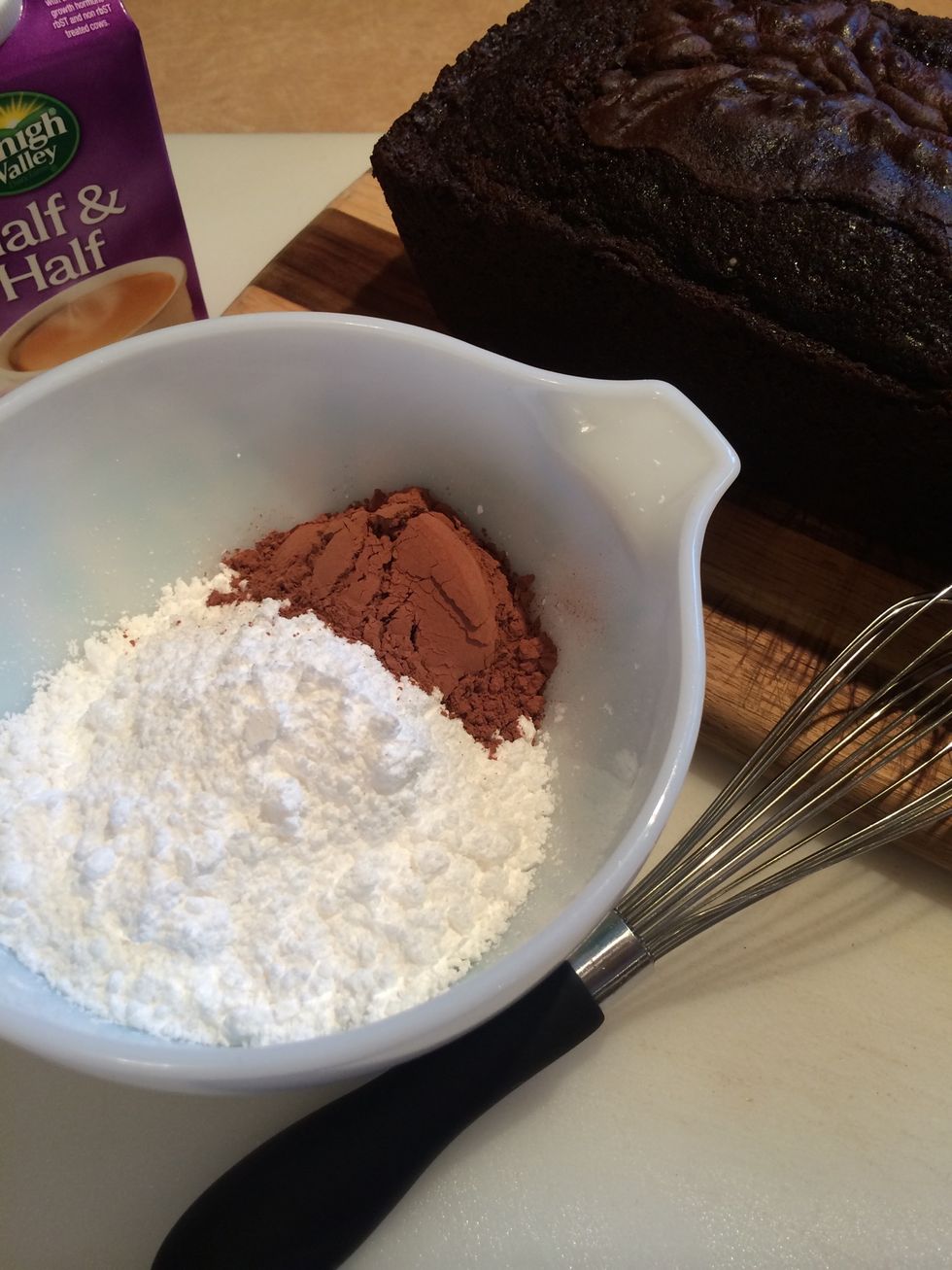For the frosting... 1 cup powder sugar, 2tbls of cocoa and just enough milk or half and half ( about 2-3 tbls ) to melt the powder sugar into a frosting consistency.