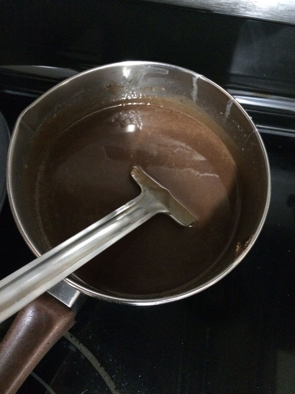For the frosting mix the condensed milk, butter and chocolate chips together then set it aside and let it cool apply the frosting on the cake after cooled