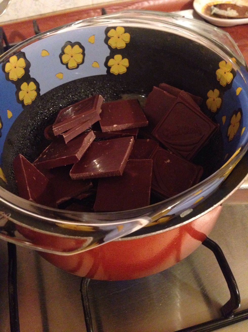 For the ganache melt in the milk chocolate over a double boiler