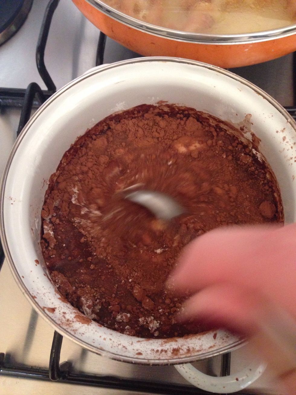 For the ganache mix all the ingredients besides the butter and put on a very low heat, mix constantly until it starts to simmer and thicken