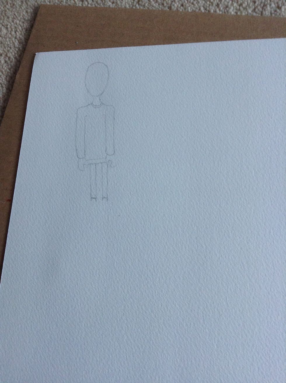 For the legs draw two thin rectangles with two little lines at the bottom
