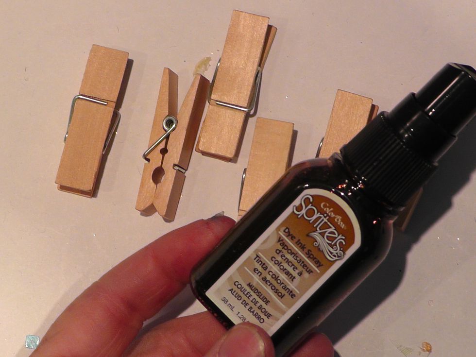 For the mini clothespins I sprayed them with Colorbox Spritzers in Mudslide