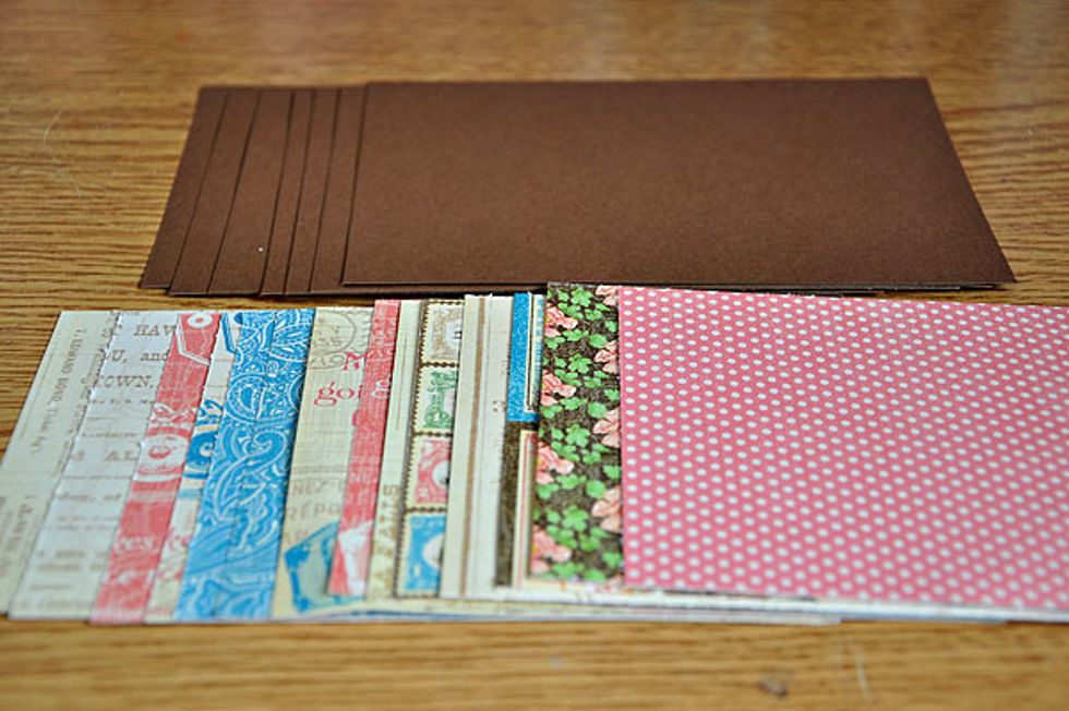 For the pages, prepare and cut 7 pcs of 4x6 brown cardstock and 14 pcs of 4x6 patterned papers of your choice.