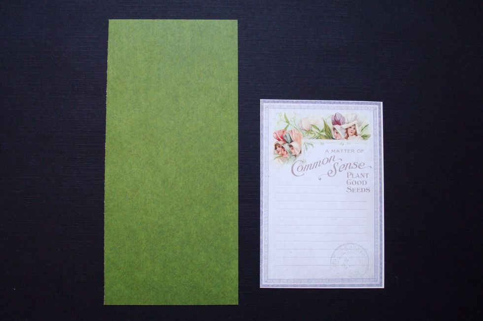 For the pull out tab- cut out a 2 3/4" by 6" piece of contrasting colored  paper (green). I have another piece here to decorate this pull out tab.