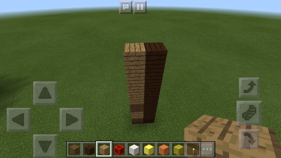 For the rest of the stack, use Oak Planks until it comes to the same level as the Dark Oak Planks.