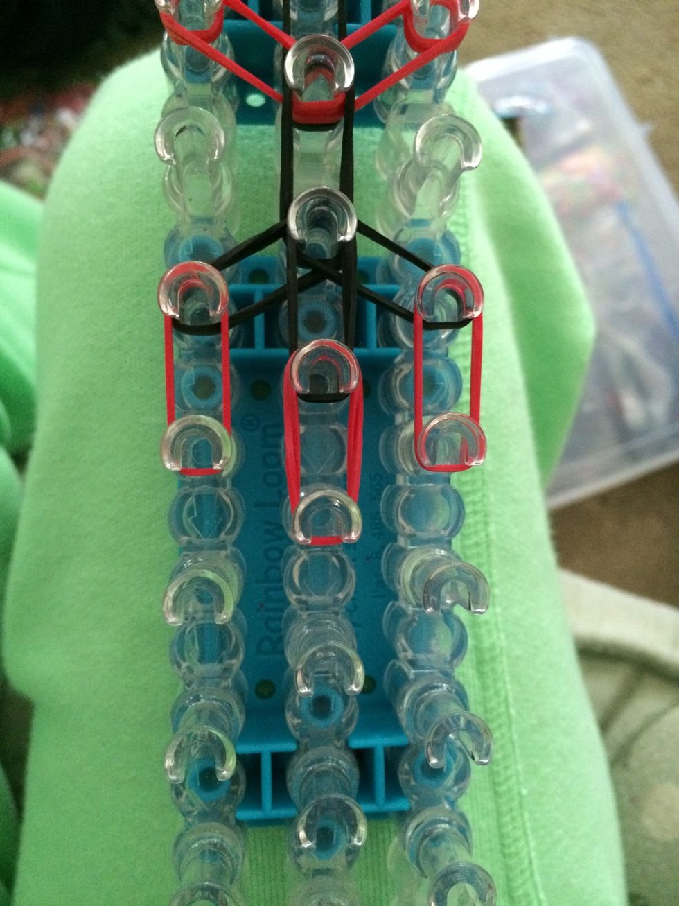 For the rest of the tie we are going to be working in rows. Place one row of red.