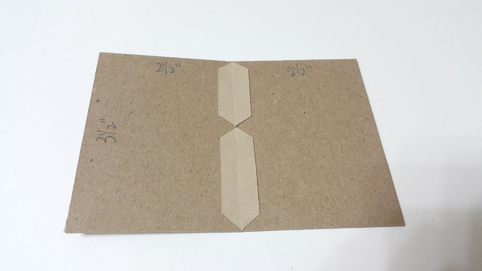 For the roof, cut chipboard 2pcs 3-1/2"(W)x2-1/2"(H) and connect with connecting strips.