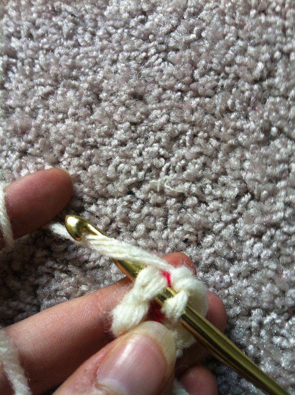 for the second round, insert your hook in the top of your first single crochet of your previous round.
