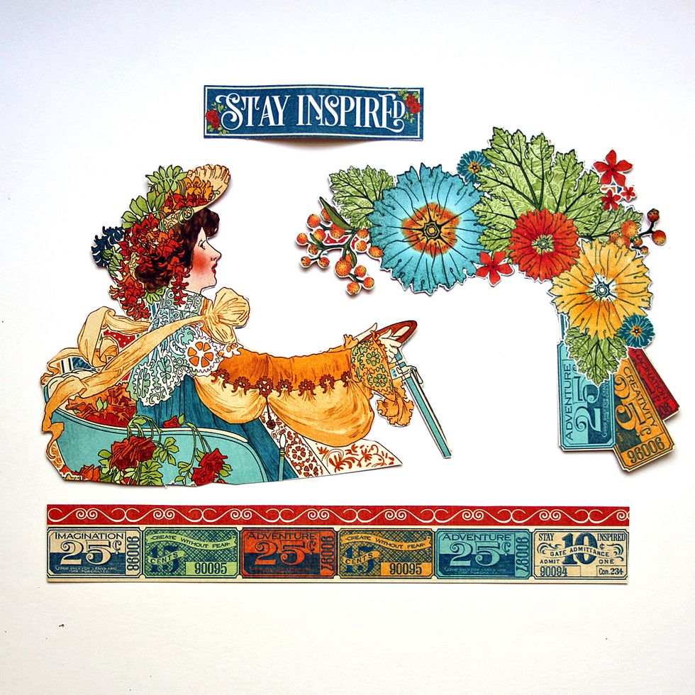 For the second tag you will cut the following images from World's Fair and Wonder Works, ink edges.