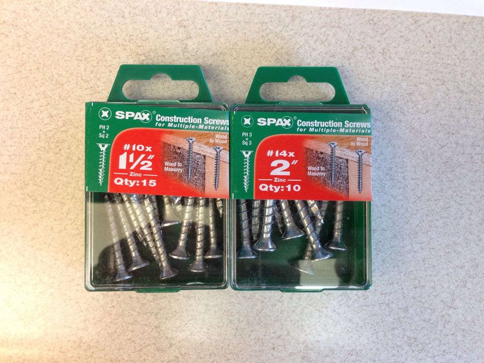 For the thickness of my support board and the desk top I bought 3 packs of 1 1/2 inch wood screws and two packs of 2 inch wood screws. The 1 1/2 inch is what we use to secure the support to the top.