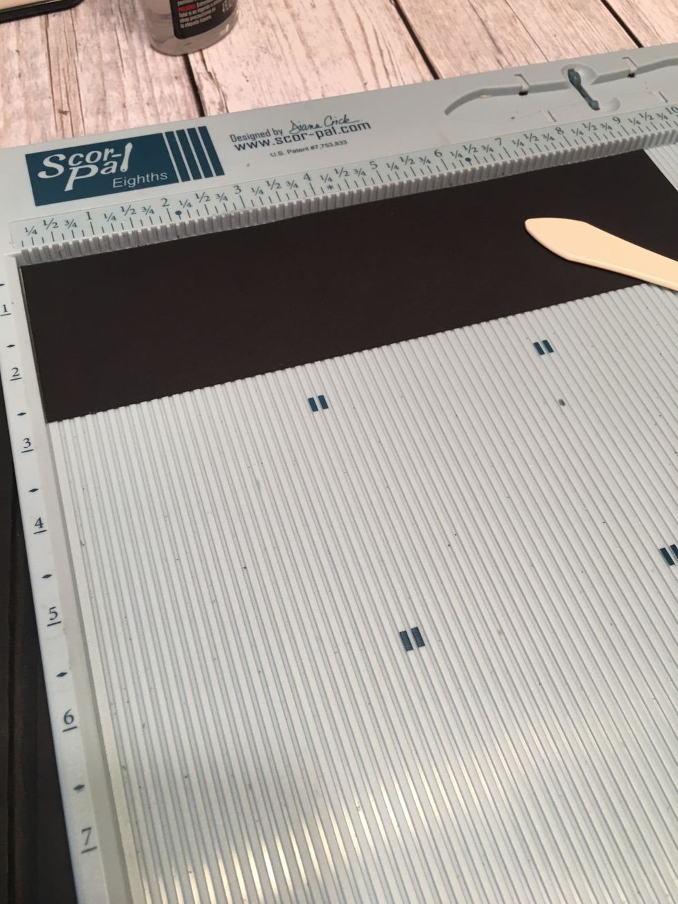For the third and last pocket, cut 1 each card stock 9 1/4" x 2 1/2", score 9 1/4" side @ 1/2" & 8 3/4", turn and score 2 1/2" side @ 1/2"   .