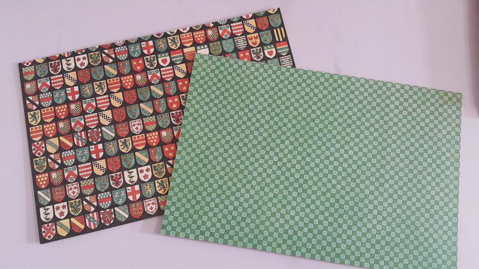 For the top board of the stand, cut two pieces chipboard 12"x8", cover one side of each of the chipboard pieces with same size paper