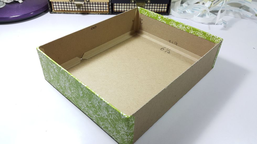 For the top floor drawer, cover the front and back with pattern papers of 7-1/2"x3"