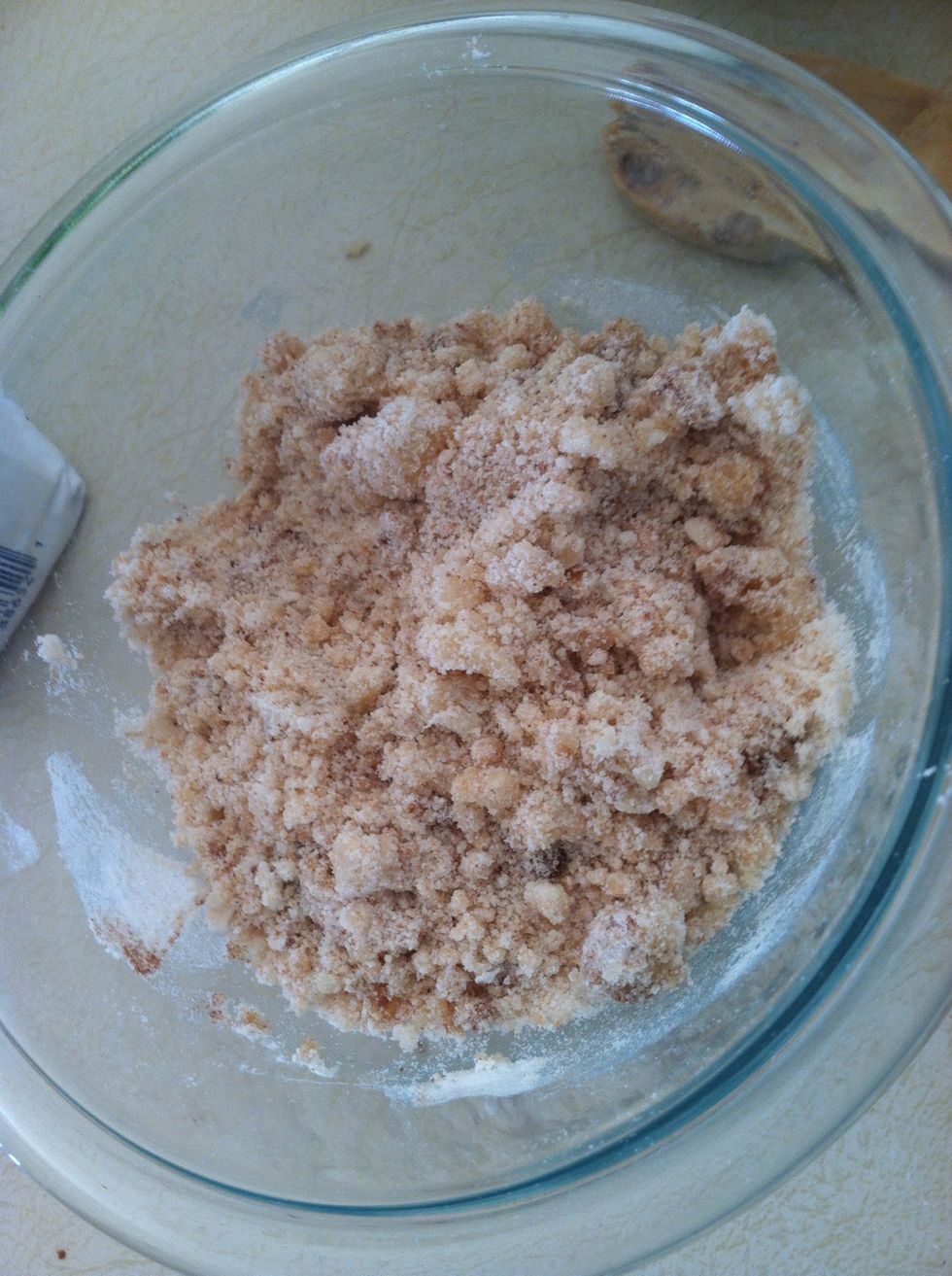 For the topping combine last 4 ingredients together in a separate bowl (make sure butter is melted)
