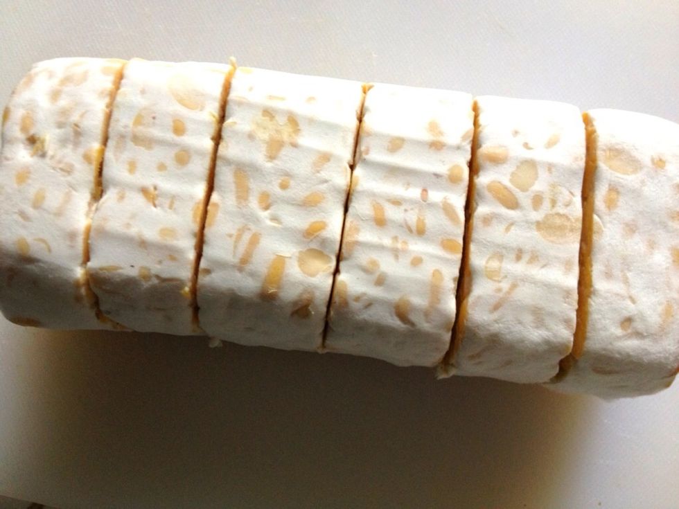 For this recipe, I like to have my tempeh slightly thick. Approx 1.5 cm wide