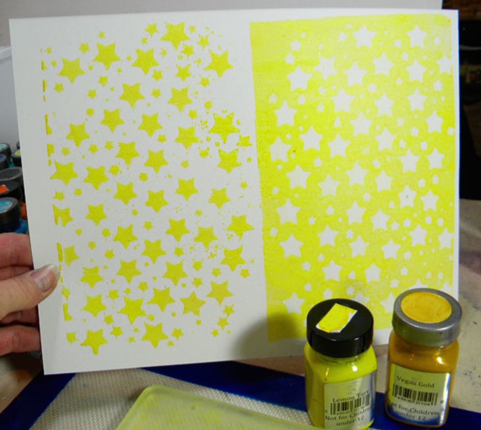 For this technique, I used a thicker, better quality paper made for mixed media art.  The cheaper card stock does not hold up to very wet media.  Let this print dry before the next step.