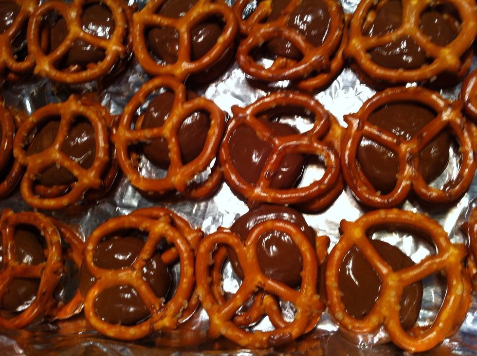 For those that can't eat nuts. We placed another pretzel on top.