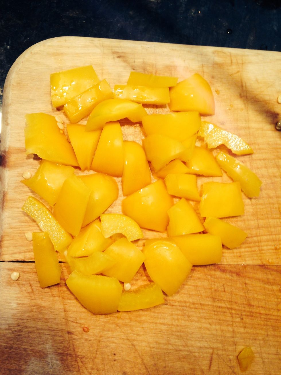 For yellow I used yellow peppers. Other option: banana peppers, corn.