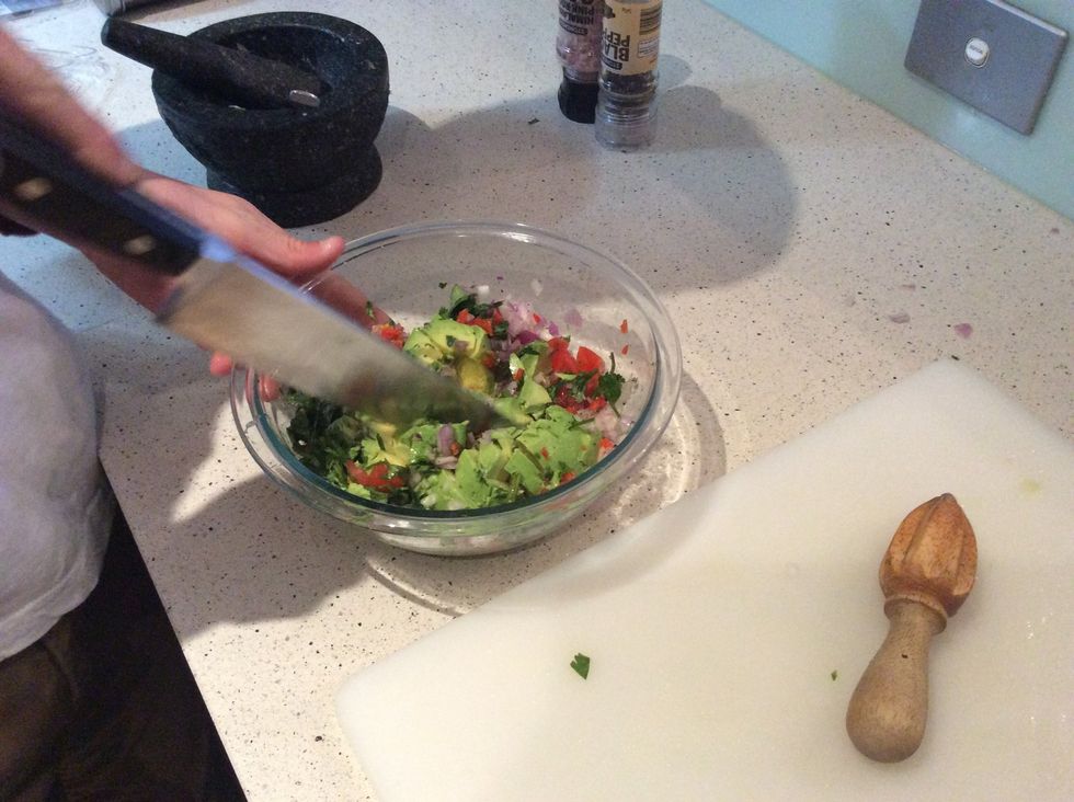 For your final step cut up your guacamole into fine pieces for that smooth feeling.