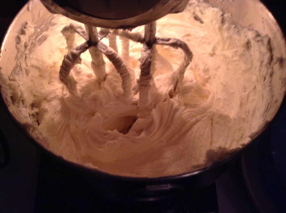 Forgot to show but add all the stuff for the frosting make sure you have crushed the butter and crisco up into the powdered sugar. It will mix soooo much better.