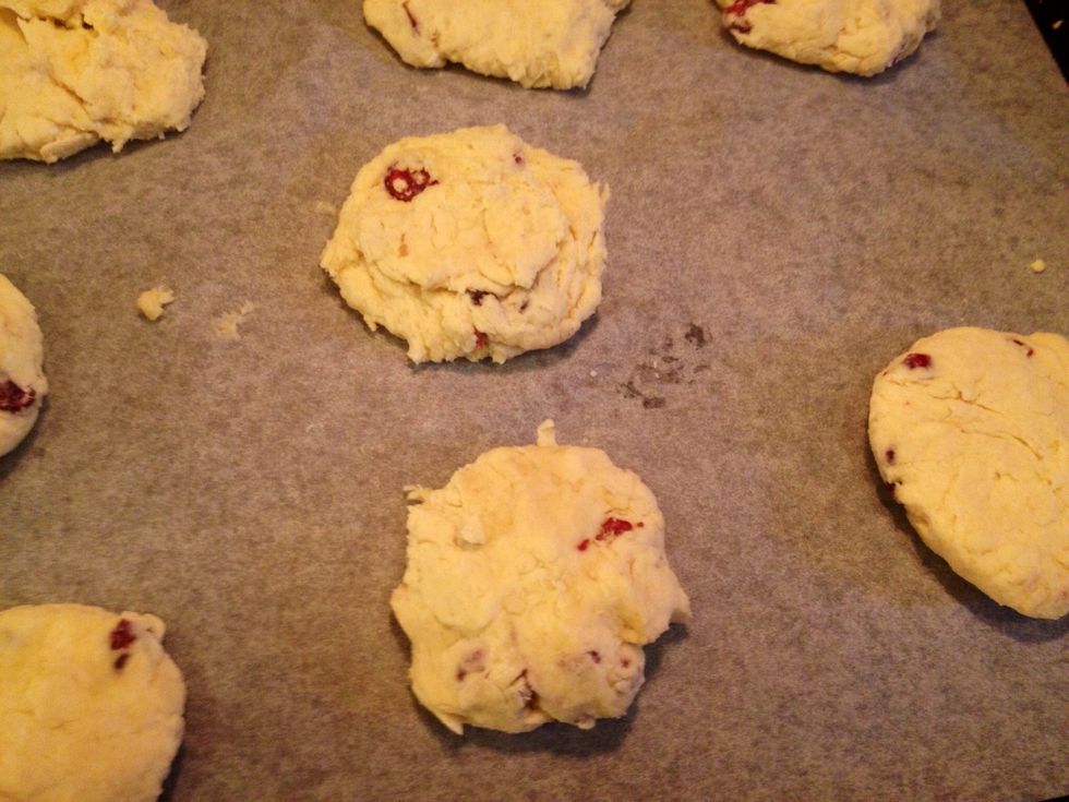 Form 6 scones and place them onto a baking sheet.