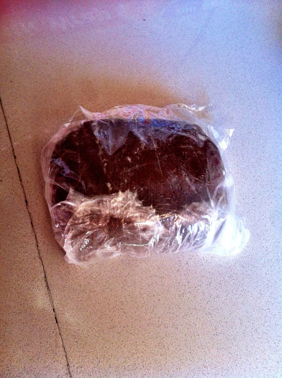 Form a square with the dough, wrap it snug, and place in the fridgey for 2 hours.