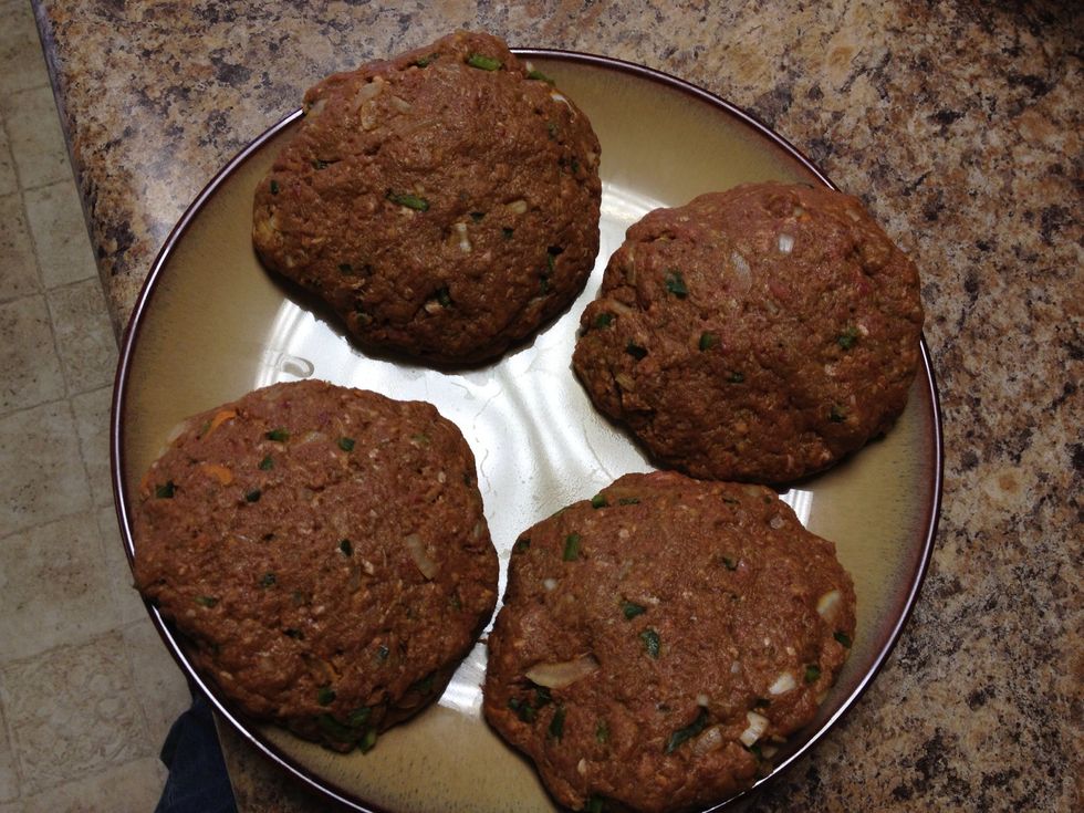 Form into patties. These are 1/2 lb burgers here.