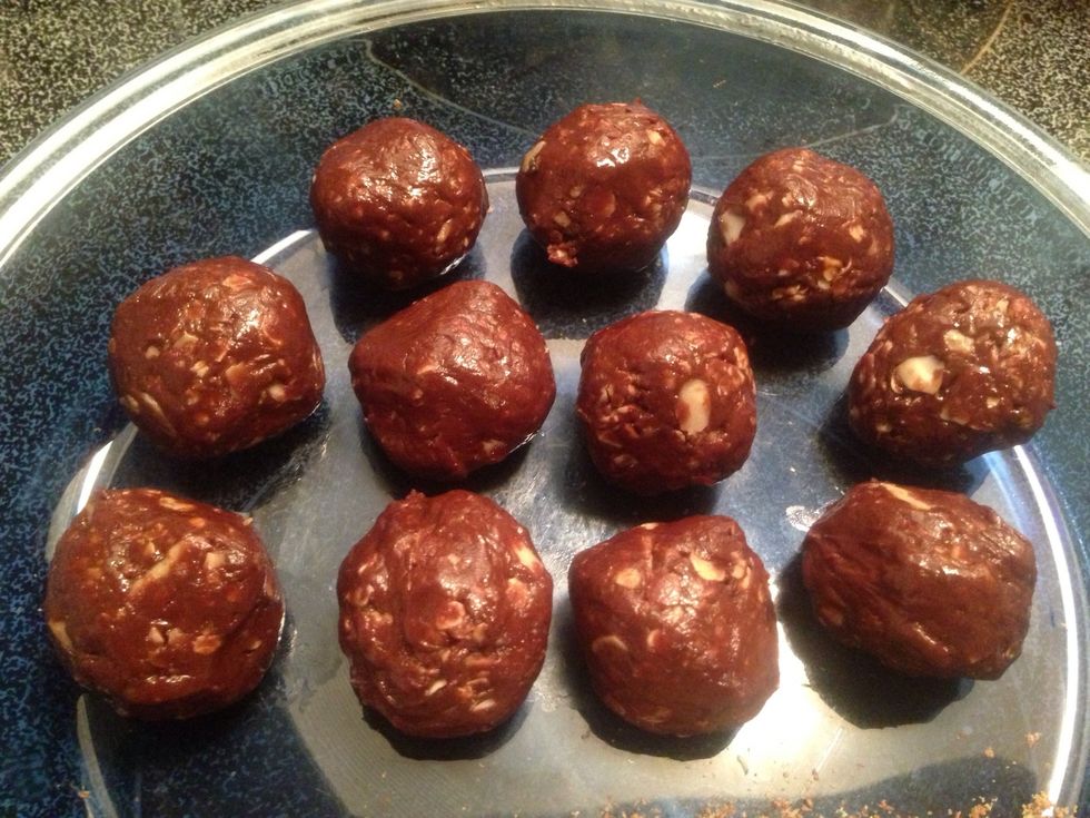 Form mixture into 11-12 one inch size balls and sit them aside