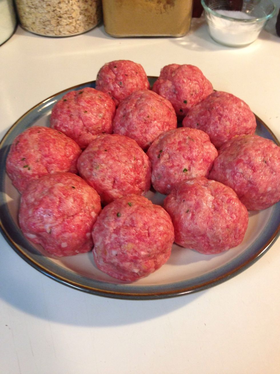Form mixture into balls about the size of limes. Somewhere between a golf ball and a baseball. Lay them out on a plate, cover with Saran Wrap and refrigerate for at least 30 minutes.