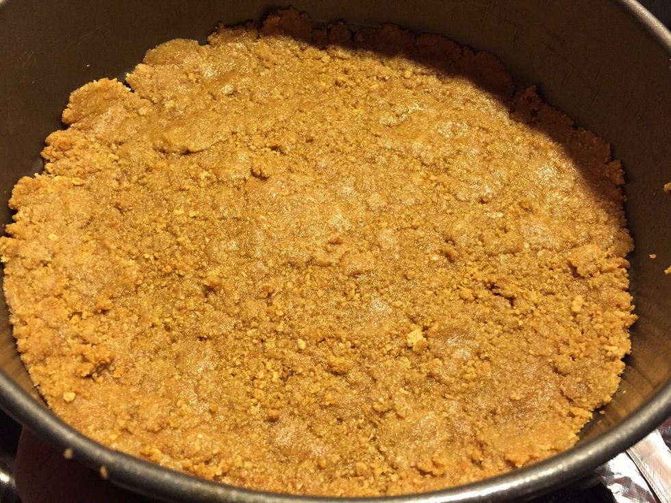 Form the crust into a 9" springform pan. Bake for 10 minutes. Cool for 10 minutes.