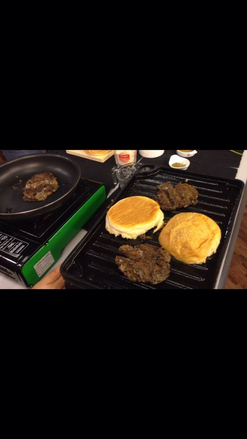 form the mixture into patties ( was not able to take a picture of the patty on its on..) cook on the grill or pan for 3-5 minutes each side...