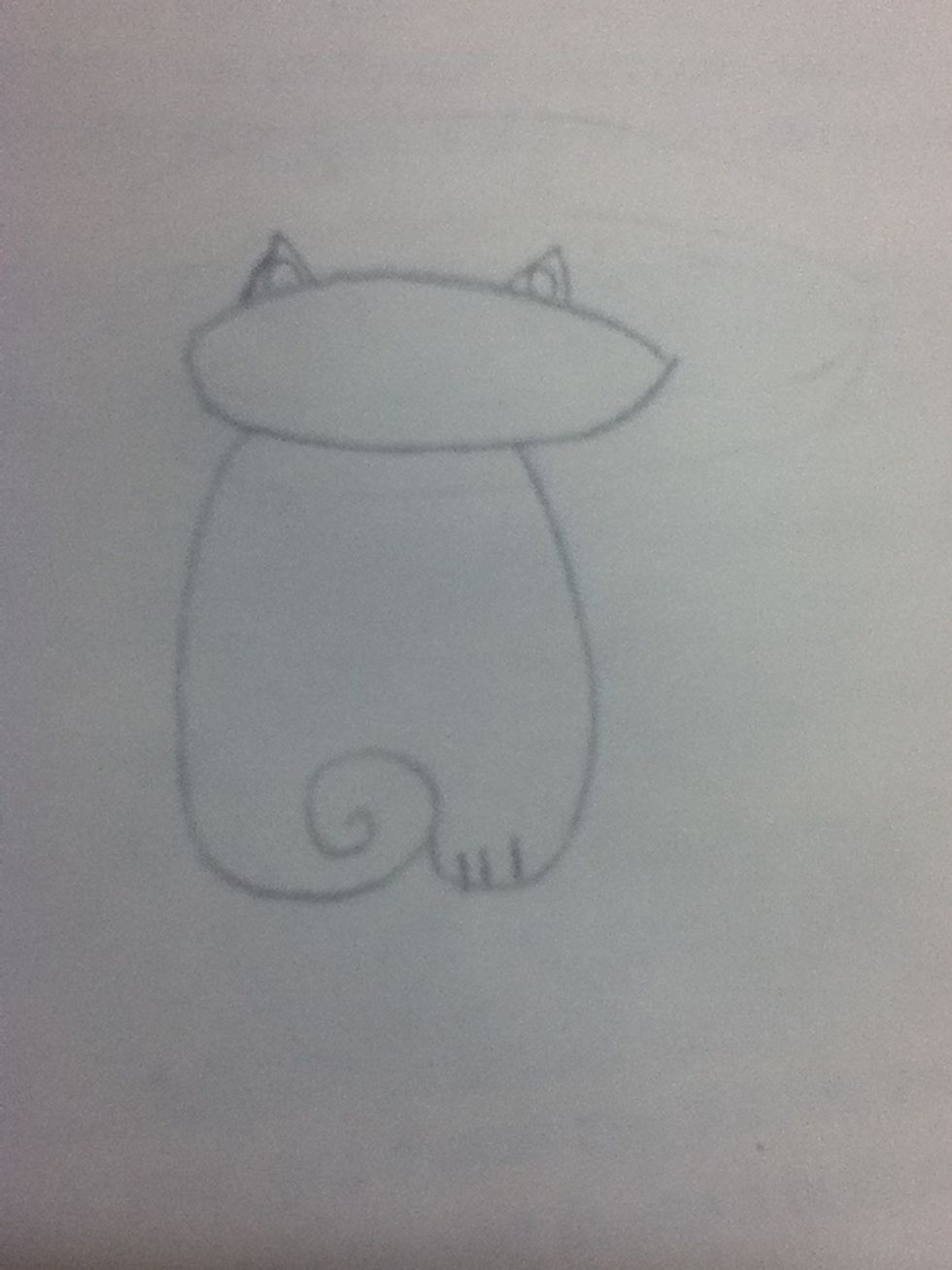 Forth,draw a curved line 2 centimetres inwards an connect it to the spiral and make three little lines on the paw.