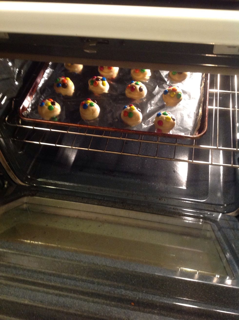 Fourteen: Once the oven is at 350 degrees place the cookies in the oven and bake them for 9-10 minutes.