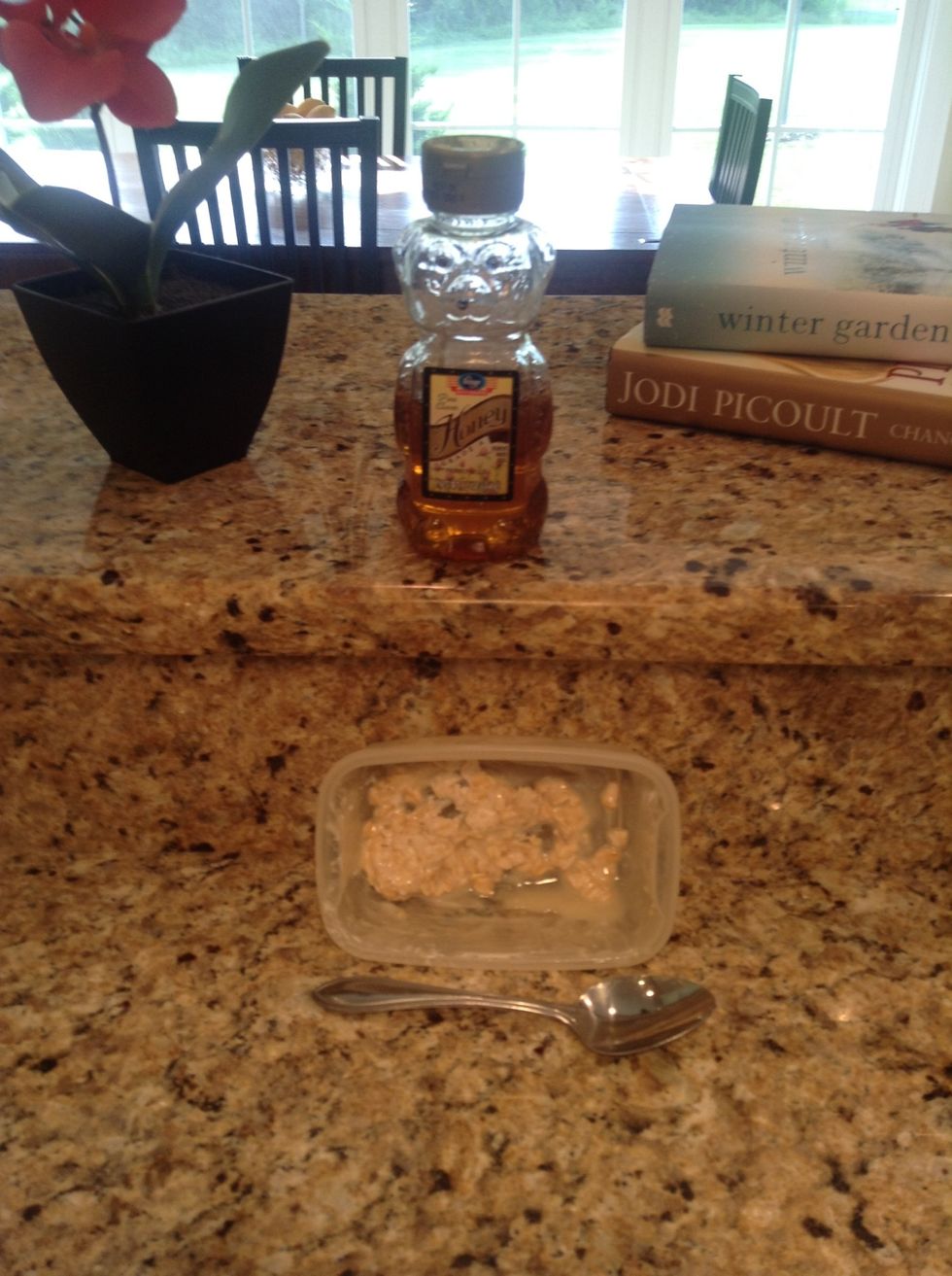 Fourth, mix in a teaspoon of honey. I am using a Kroger brand.