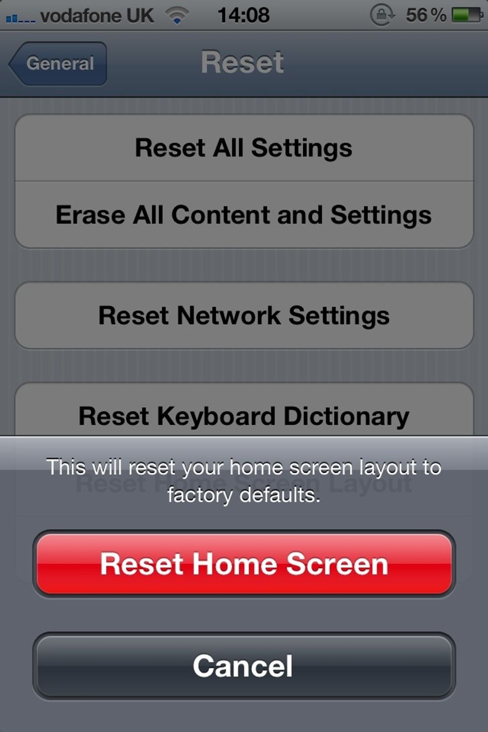 How to reset app to default iPhone