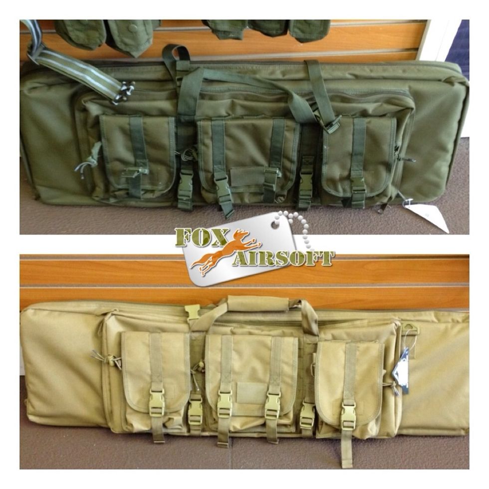 Fox Airsoft carries a few different gun bags in 3 basic colors (Black, OD Green & Tan) in several lengths. Some of these rifle cases have room for multiple guns and some pouches for accessories.