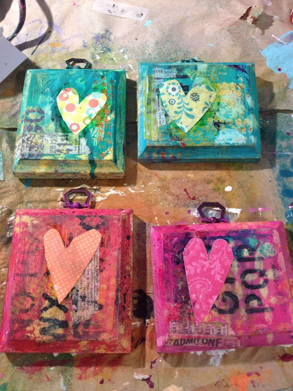 Freehand some hearts onto your patterned paper scraps and adhere them with mod podge or gel medium