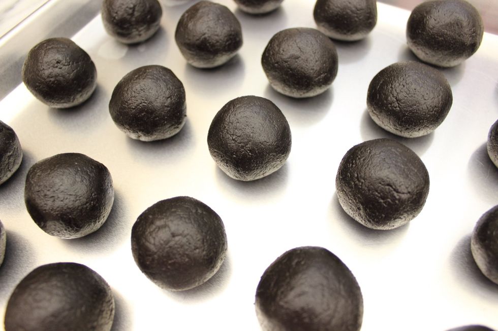 Freeze for 1 hour to firm up the balls. You can also do this a couple days in advance. Once the balls are firm, proceed to the next step.