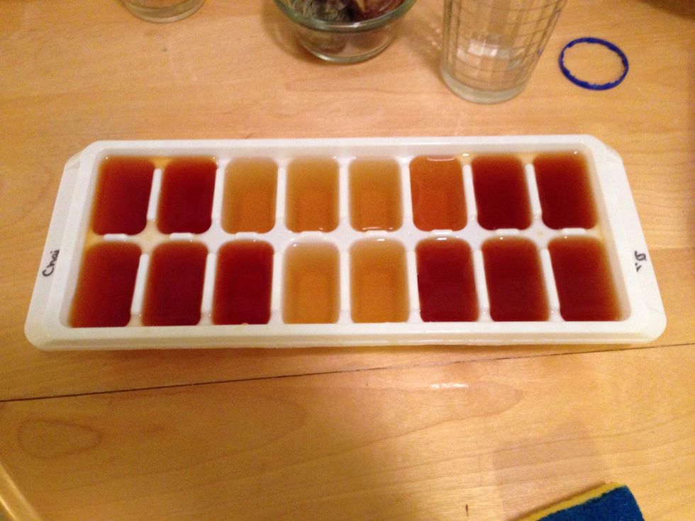 Freeze tea in an ice cube tray. This will help minimize discolouration as the lye solution is made.