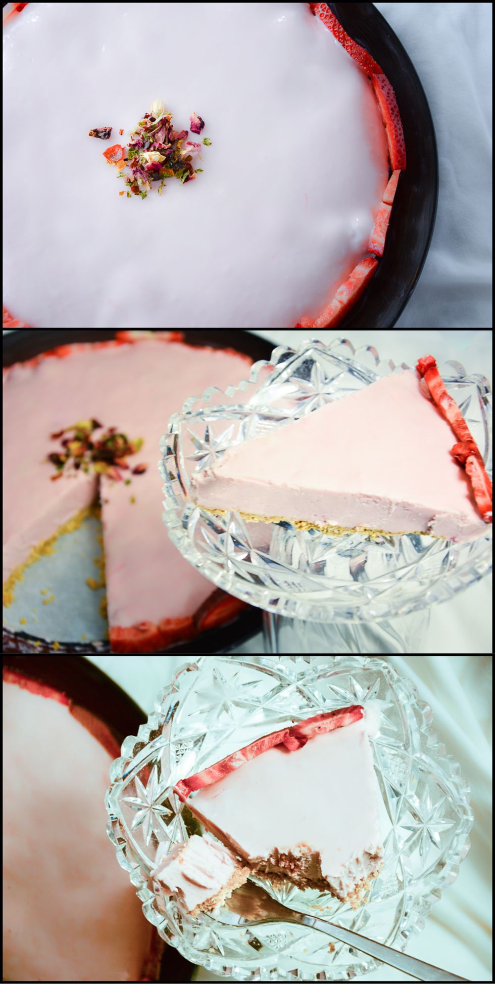 Freeze the cheesecake until firm (I froze mine for about 8 hours). Decorate with fresh strawberries and DAVIDsTEA's "The Glow". Slice and enjoy!