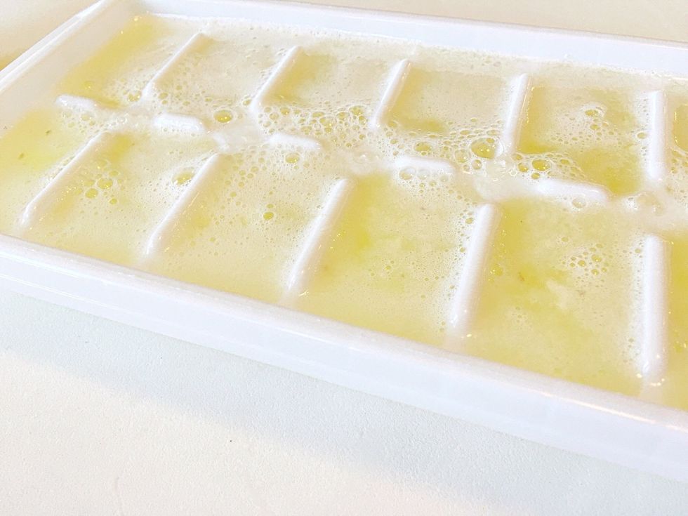 Freeze your cubes and put them in freezer safe containers. Start small by adding 1 cube to your water. Build up to your desired flavor.
