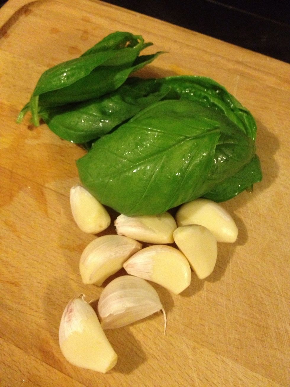 Fresh basil and 4-5 garlic clove, I love garlic so i added few more.
