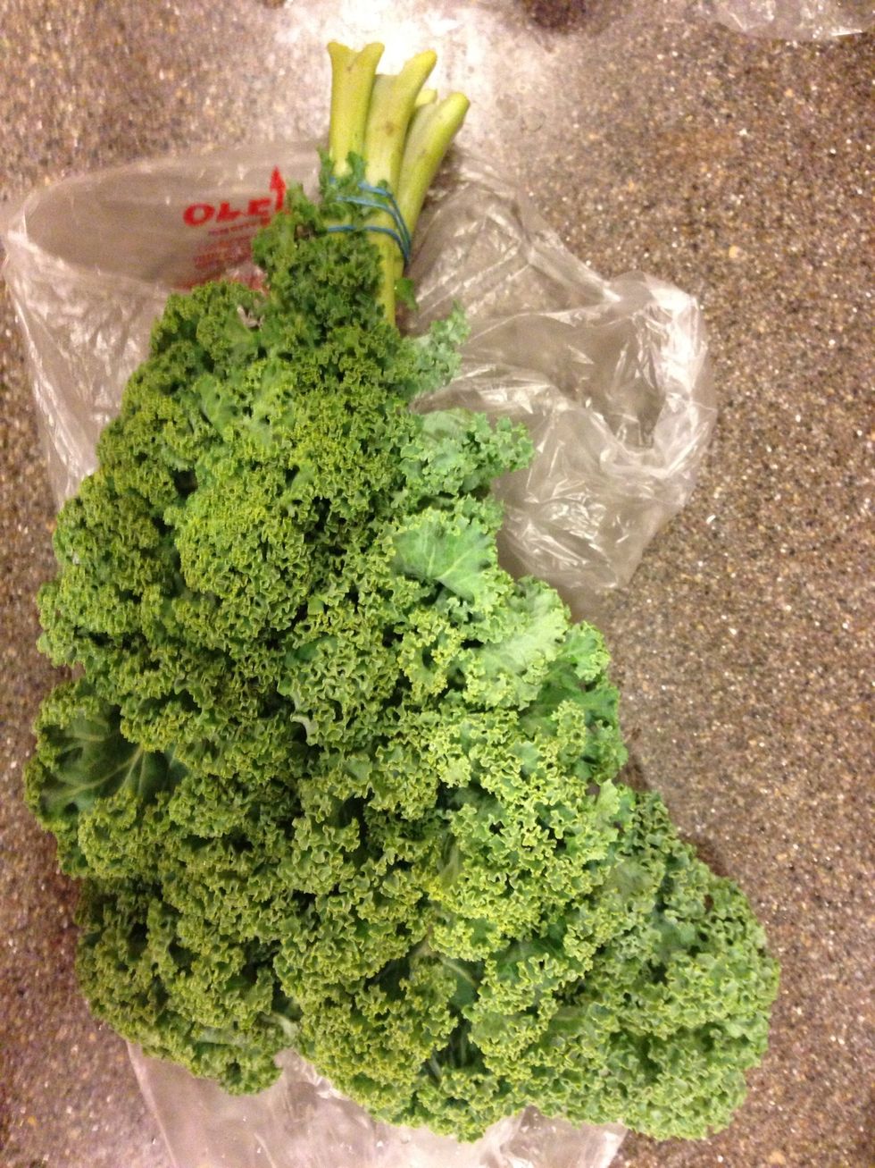 Fresh kale from the store is barely over $1! Grab a bundle of green happiness and rinse it in some cold water.