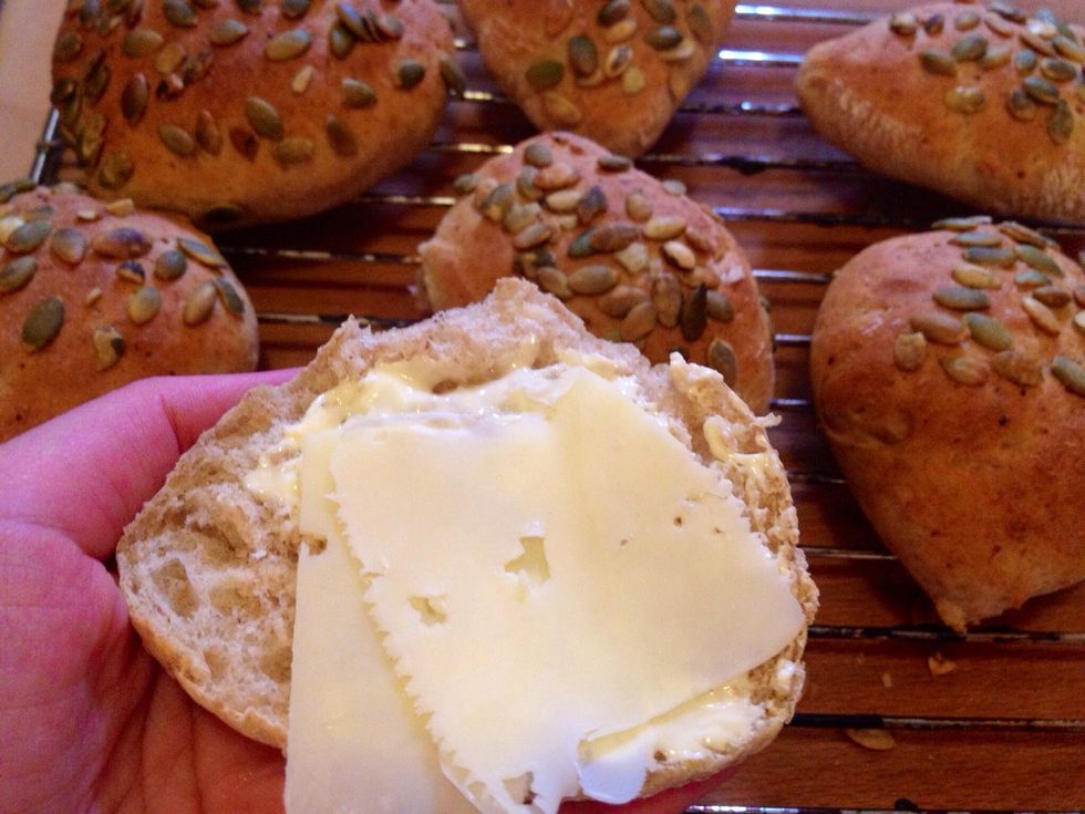 Fresh out of the oven cottage cheese breakfast buns!