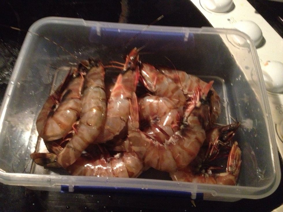 Fresh wild tiger prawns cleaned